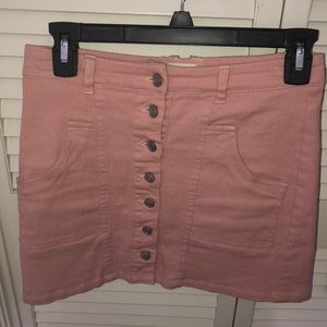 Pink button down jean skirt